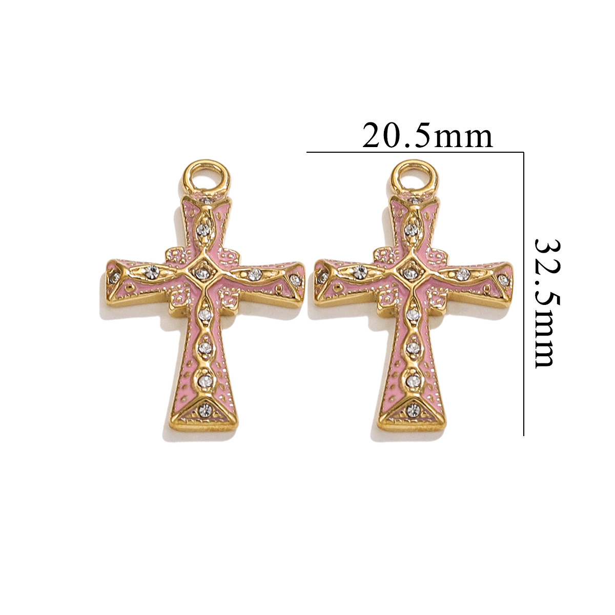 Pink / 1 Piece Classic Retro Style Cross Shape Stainless Steel  Gold Color Women's Pendant Picture8